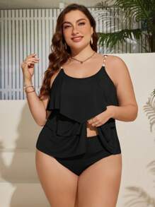 Swim Lushoire Conjunto De Bañador De Talla Grande Con Color Sólido Dividido
