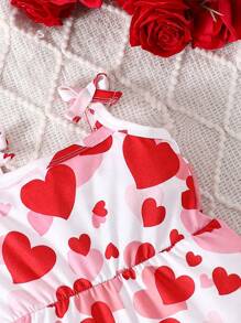 SHEIN 2pcs/Set Baby Girls' Casual & Elegant Heart Printed Jumpsuit, Suitable For Valentine'S Day - Multicolor - View 6