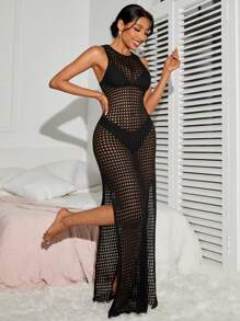 SHEIN Swim Vestido De Cubierta Hueco Para Mujer - Negro - Ver 5