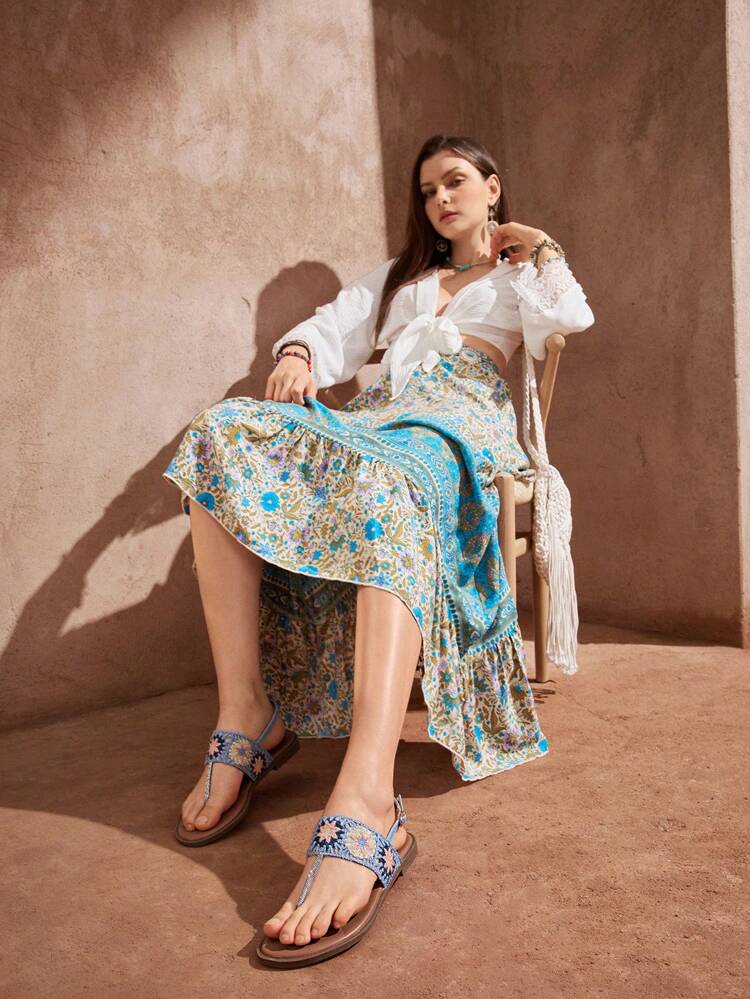 Women's Fashion Spring And Summer Boho Flip-Toe Retro Style Comfortable Flat Sandals