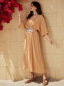Al Najma Women's Textured Waist-Cinching Dress - Yellow - View 7