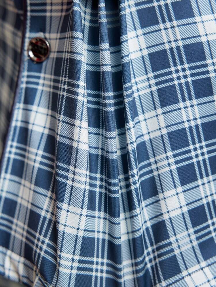 メンズ ショートスリーブ トップス&ショートパンツ セット プレーンチェック柄