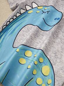 Young Boy 6pcs Cute Cartoon Dinosaur Printed Round Neck Snug Fit T-Shirt And Shorts Set, Home Wear - Blue - View 7