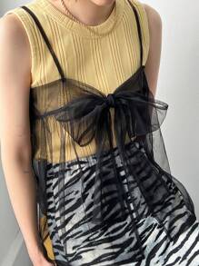 FRIFUL Áo ba lỗ lưới trong suốt buộc dây dành cho nữ Áo ba lỗ Babydoll - màu đen - Xem 4