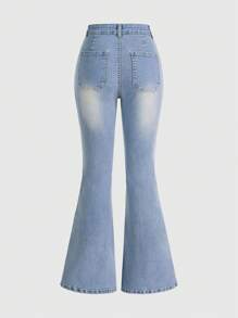 ROMWE Kawaii Của phụ nữ Pháo sáng Quần jean Với Dễ thương In hoa - Rửa trung bình - Xem 2