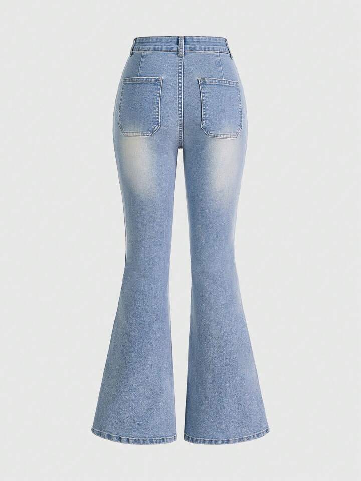 Our Kawaii Tight-Fitting Women's Flare Jeans With Cute Prints is