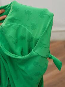 SHEIN Swim Summer Coconut Palm Design Easy Knot Front Bikini Set And Kimono - Green - View 6