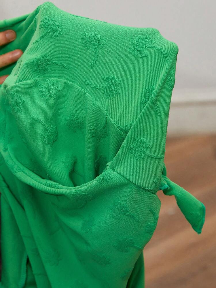 Summer Coconut Palm Design Easy Knot Front Bikini Set And Kimono