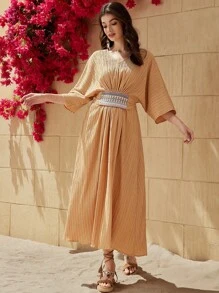 Al Najma Women's Textured Waist-Cinching Dress - Yellow - View 1