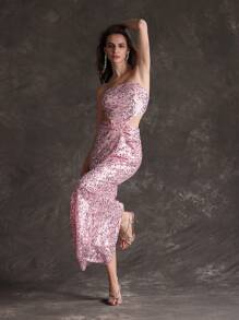 Anewsta Vestido rosa com recortes e paetês, sexy, para o verão - Preto - Visão 3