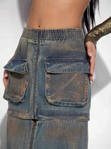 Denimoi Women's Denim Tooling Pocket Skirt - Multicolor - View 3