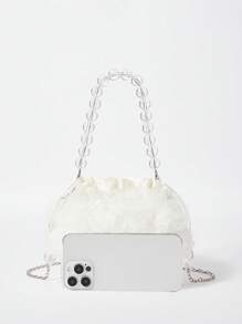 SHEIN Belle Của phụ nữ Màu thuần Sọc Túi đám tiệc - Đen và trắng - Xem 8