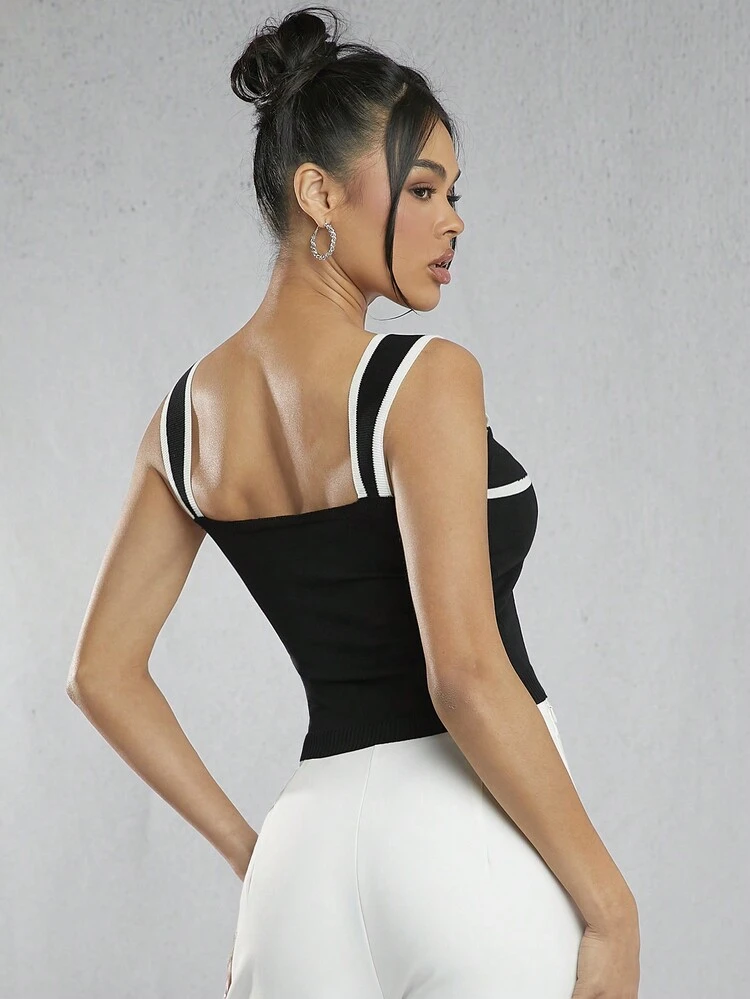 Damen Herzausschnitt Pullover Träger Top