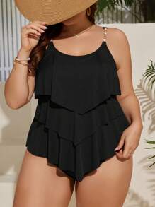 Swim Lushoire Conjunto De Bañador De Talla Grande Con Color Sólido Dividido