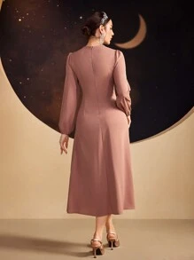 Modelyn Ladies' Pleated Puff Sleeve Dress Long Evening Dresses Fall Cloth For Women