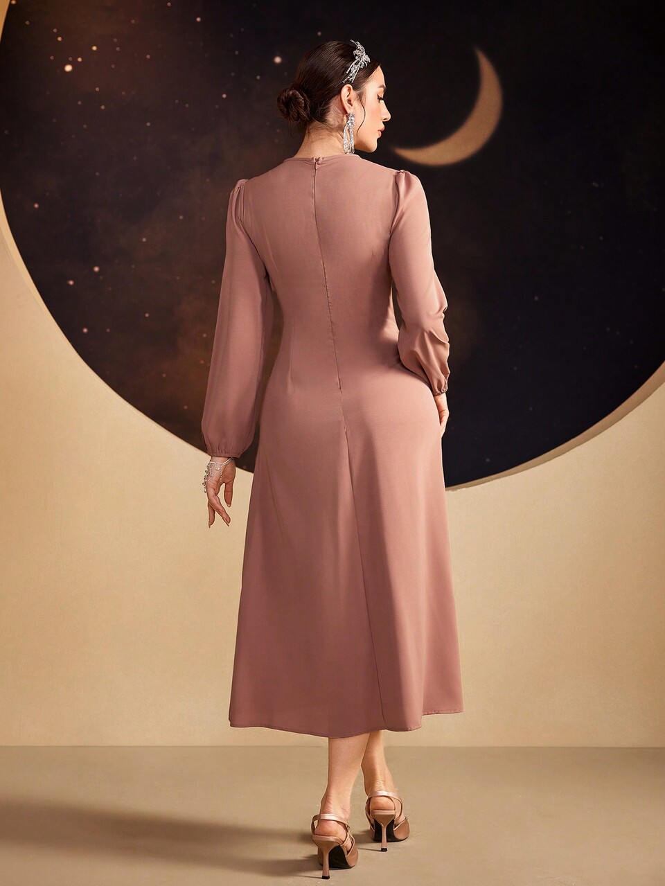 Ladies' Pleated Puff Sleeve Dress Long Evening Dresses Fall Cloth For Women