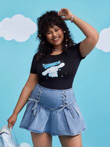 HELLO KITTY AND FRIENDS | SHEIN 卡通和字母圖形連體衣（加大尺碼） - 黑色 - 查看 6