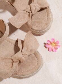 Mini mi Beige Adorable Girls' Summer Dream Platform Espadrille Bowknot Sandals – Cute, Comfortable, And Classic Open Toe - Beige - View 5