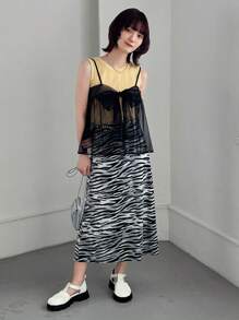FRIFUL Áo ba lỗ lưới trong suốt buộc dây dành cho nữ Áo ba lỗ Babydoll - màu đen - Xem 3