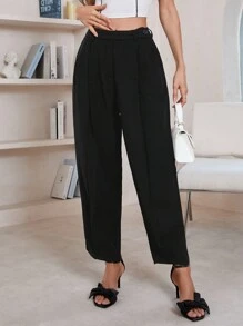 Aveloria Women's Solid Color Pleated Tapered Suit Pants - Black - View 3