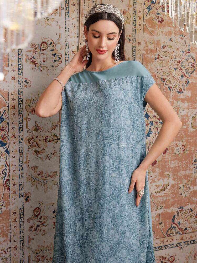 Ladies' Floral Print Batwing Sleeve Dress Long Evening Dresses