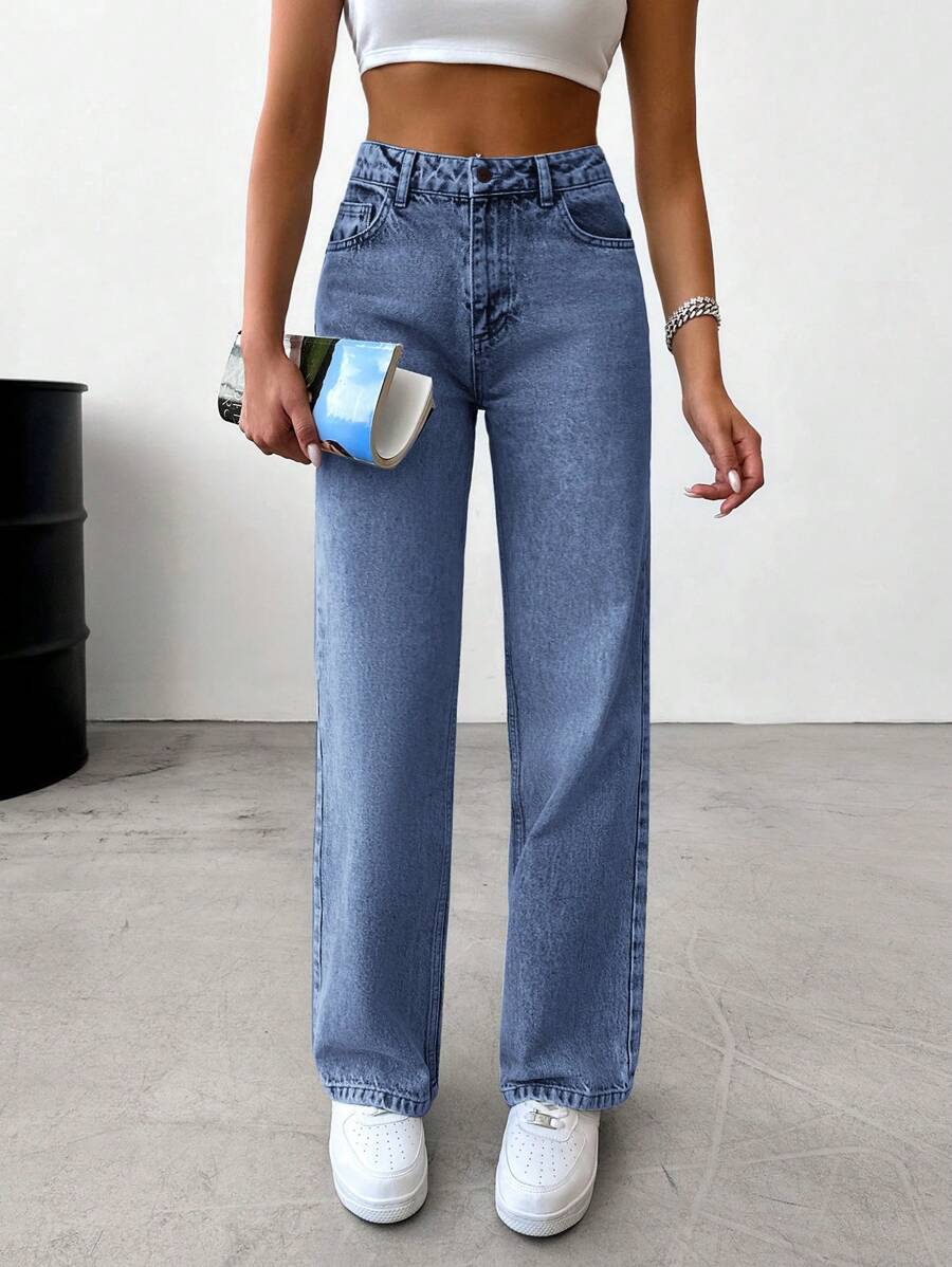 RueChic Jeans rectos lavados informales