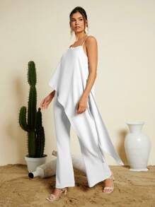 SHEIN VCAY Women's Asymmetrical Hem Tank Top And Wide Leg Pants Two Piece Set - White - View 4