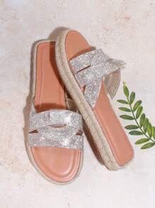 SHUZIA Women's Fashion Rhinestone Flat Sandals - Apricot - View 2