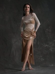 Lunelith SHEIN Lunessa Vestido De Malla Con Abertura Alta