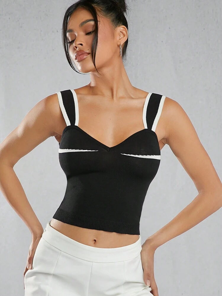 Damen Herzausschnitt Pullover Träger Top