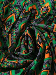 SHEIN LUNE Plus Size Women's Geometric Pattern Shirt Summer Boho Dress - Green - View 3