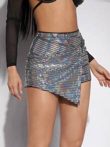 Hauture Metallic Ring Wrap High Waist Skort