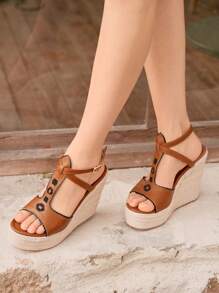 Styleloop 女士時尚度假波西米亞春夏刺繡楔形涼鞋，厚帆布麻鞋底，腳踝帶