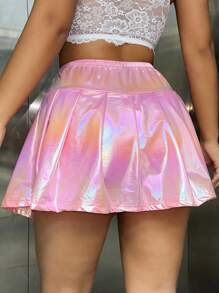 Allurite Mini Pleated Pink Skirt - Pink - View 2
