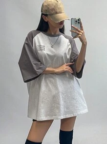 DAZY Của phụ nữ Tay Raglan Áo thun Với In thư - Xám - Xem 2