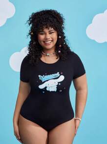 HELLO KITTY AND FRIENDS | SHEIN 卡通和字母圖形連體衣（加大尺碼） - 黑色 - 查看 8