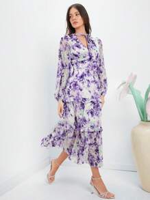 Enchnt 女士印花燈籠袖裙