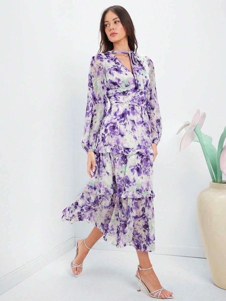 Enchnt 女士印花燈籠袖裙