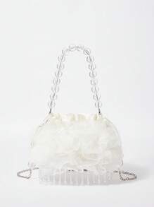 SHEIN Belle Của phụ nữ Màu thuần Sọc Túi đám tiệc - Đen và trắng - Xem 9