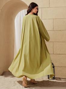 Al Najma Women's Drop Shoulder Coat And Wrapped Bust Shirred Dress Two Pieces Set 2 Pieces Set