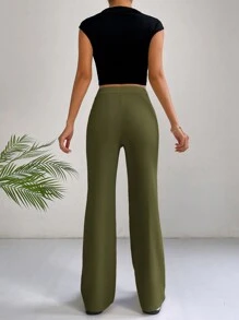 SHEIN EZwear 女士純色修身錐形褲 - 綠色 - 查看 2