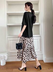 DAZY Women's Spotted Print Ruffle Hem Dress Sundress Cheetah Print,Fall Clothes Leopard Print - Black - View 5