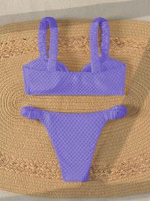 SHEIN Swim Ladies' Textured Ruched Two Pieces Bikini Set Summer Beach - Purple - View 2