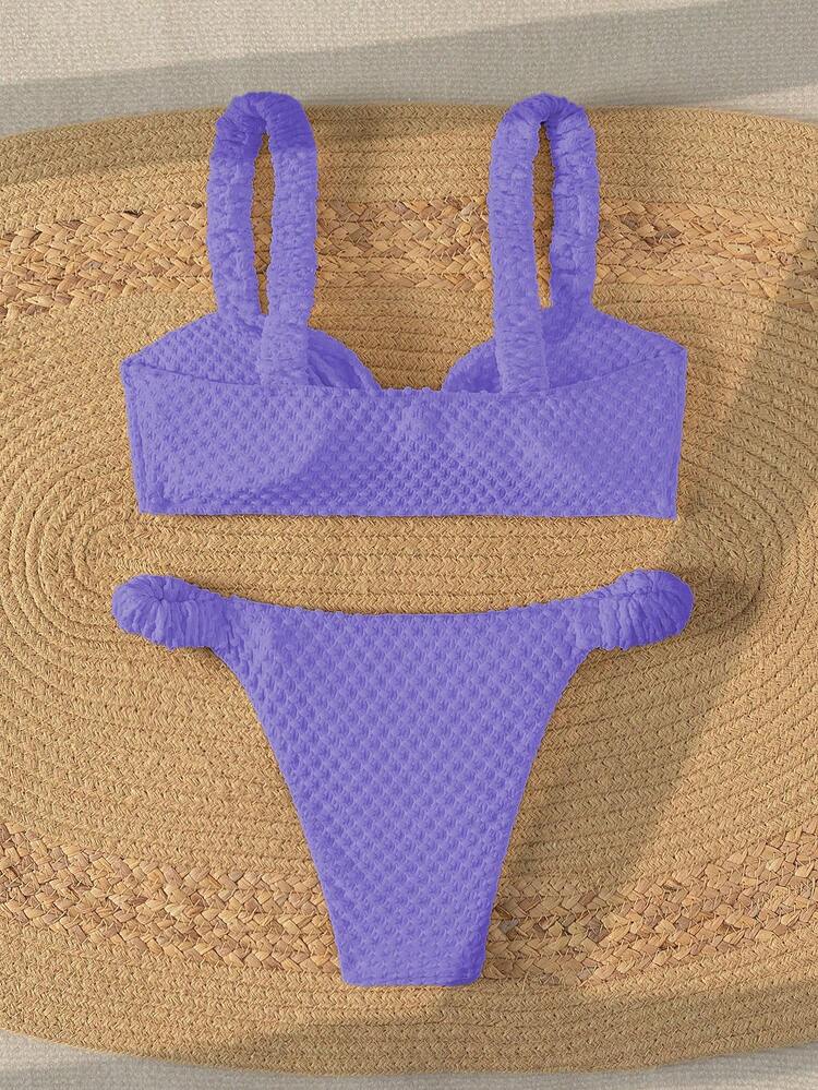 Ladies' Textured Ruched Two Pieces Bikini Set Summer Beach