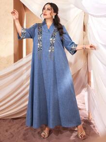 Al Najma 大尺碼女式幾何亮片阿拉伯服裝 - 彩色 - 查看 3