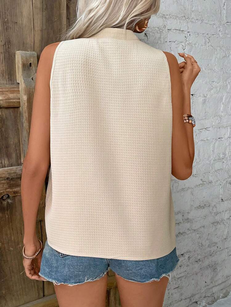 Women's Solid Color Pleated Wrap Sleeveless Blouse