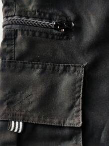 Men Plus Flap Pocket Side Drawstring Waist Cargo Pants - Black - View 3