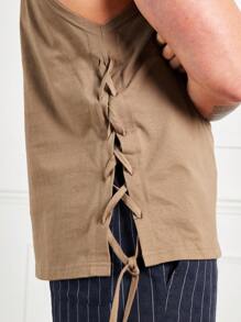 F21 Forever 21 X Men's Spring And Summer Vacation Side Cross Strap Khaki Tank Top For Summer - Brown - View 3