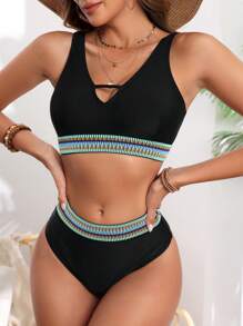 SHEIN Swim 女士条纹比基尼套装夏季海滩 - 彩色 - 查看 3