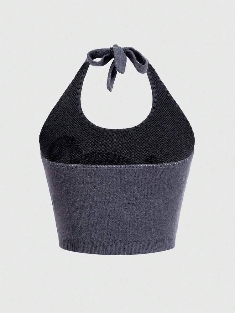 Cat Patterned Knitted Top With Detachable Strap